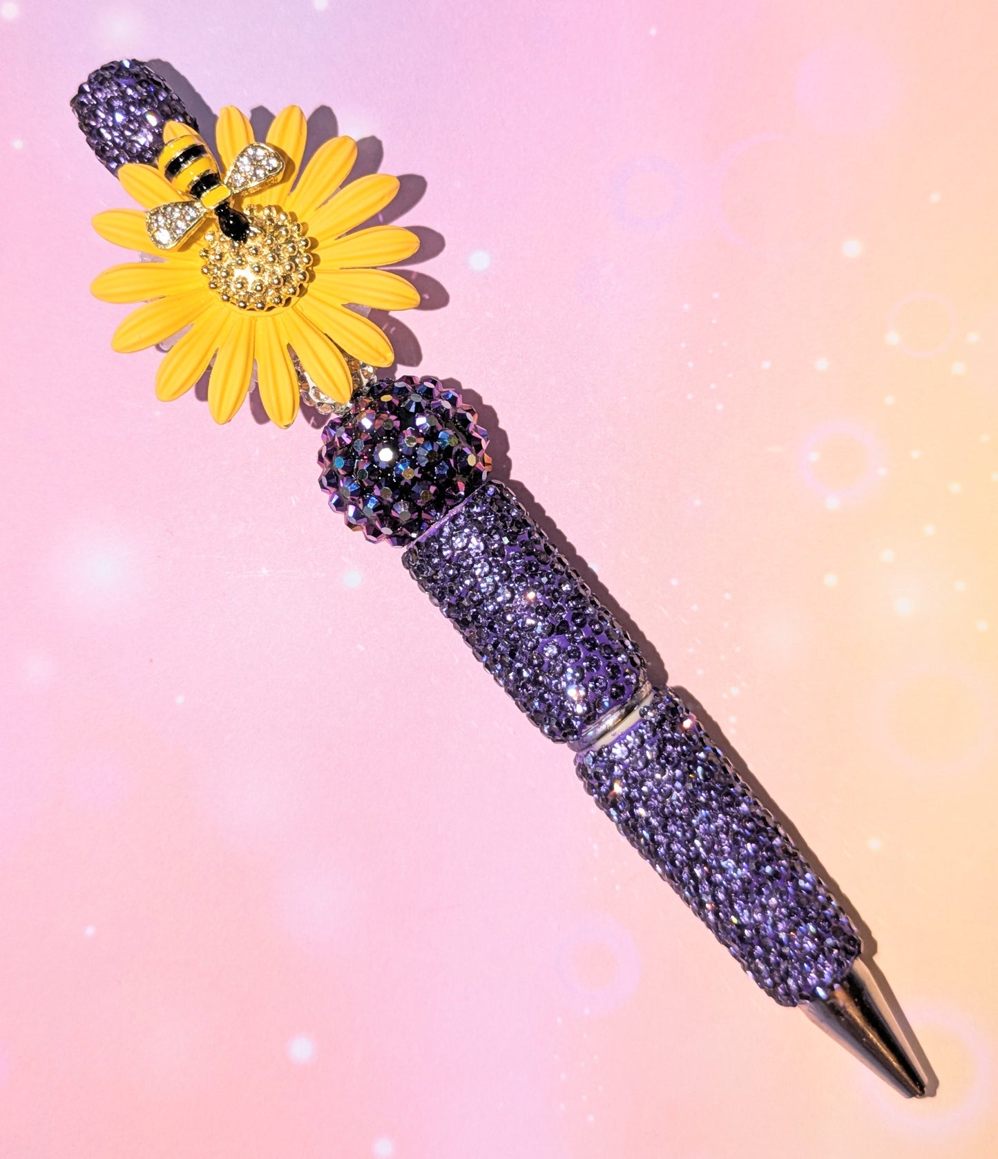 Blümchen und Bienchen Kugelschreiber Lila Gelb Strass viel Glitzer #7