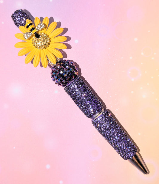 Blümchen und Bienchen Kugelschreiber Lila Gelb Strass viel Glitzer #7