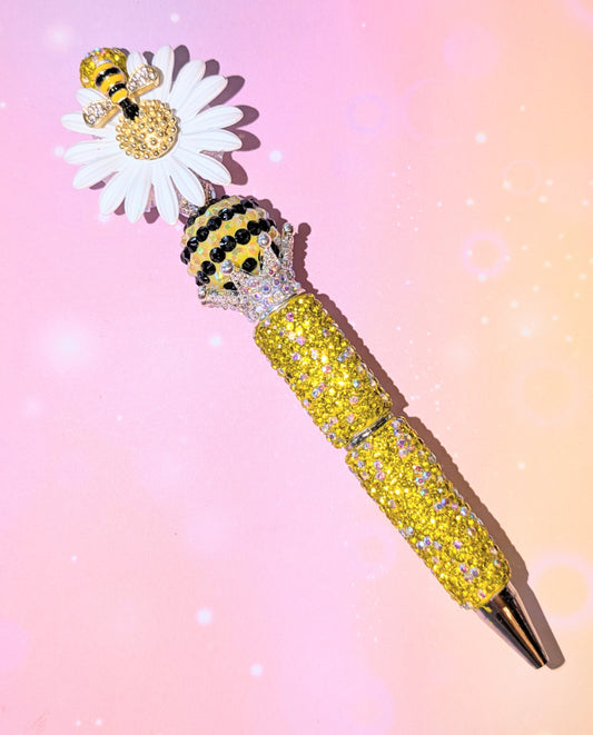 Blümchen und Bienchen Kugelschreiber gelb schwarz Strass viel Glitzer #9