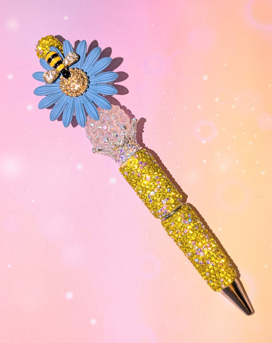 Blümchen und Bienchen Kugelschreiber gelb blau Strass viel Glitzer #10