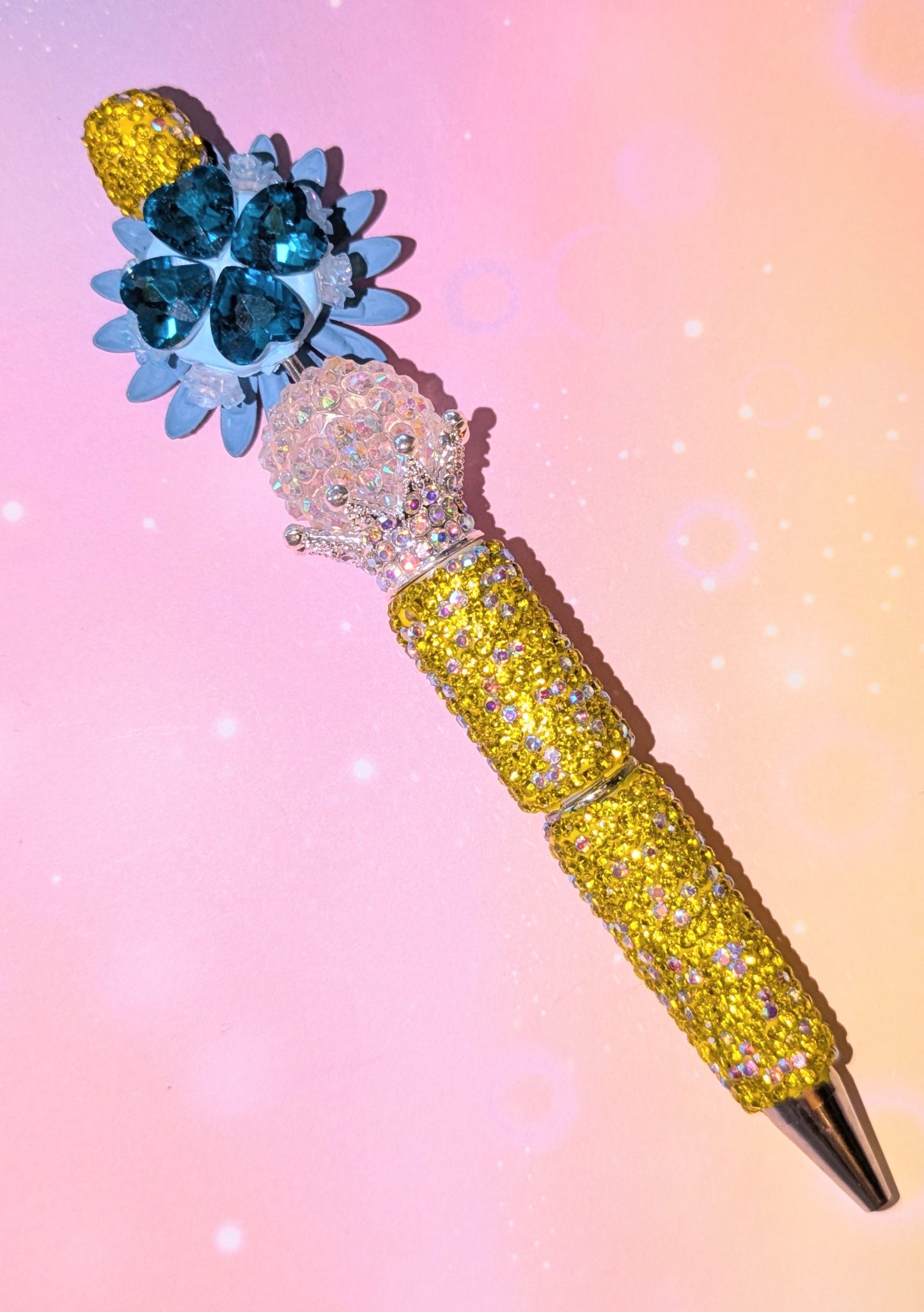 Blümchen und Bienchen Kugelschreiber gelb blau Strass viel Glitzer #10