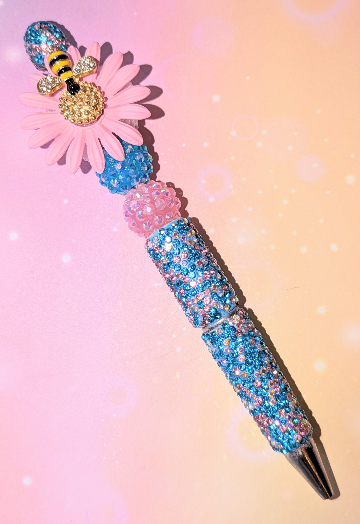 Blümchen und Bienchen Kugelschreiber rosa blau Strass viel Glitzer #11