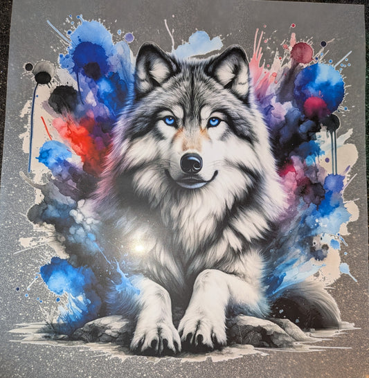 Großes Bügelbild Gr. L Wolf mit buntem Hintergrund GBB000107