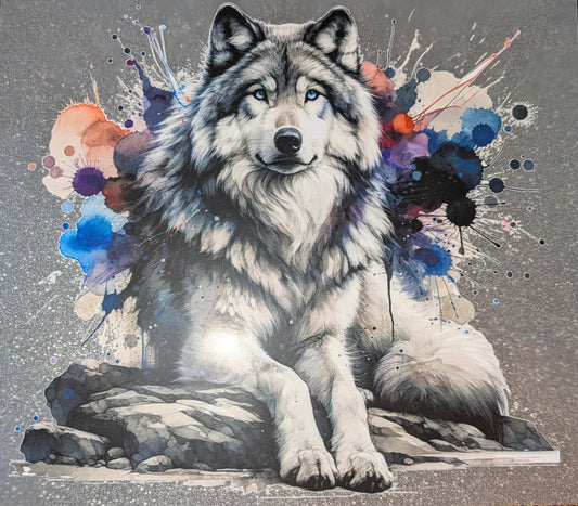 Großes Bügelbild Gr. L Wolf mit buntem Hintergrund GBB000106