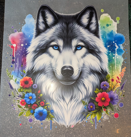 Großes Bügelbild Gr. L Wolf Streublumen GBB000103