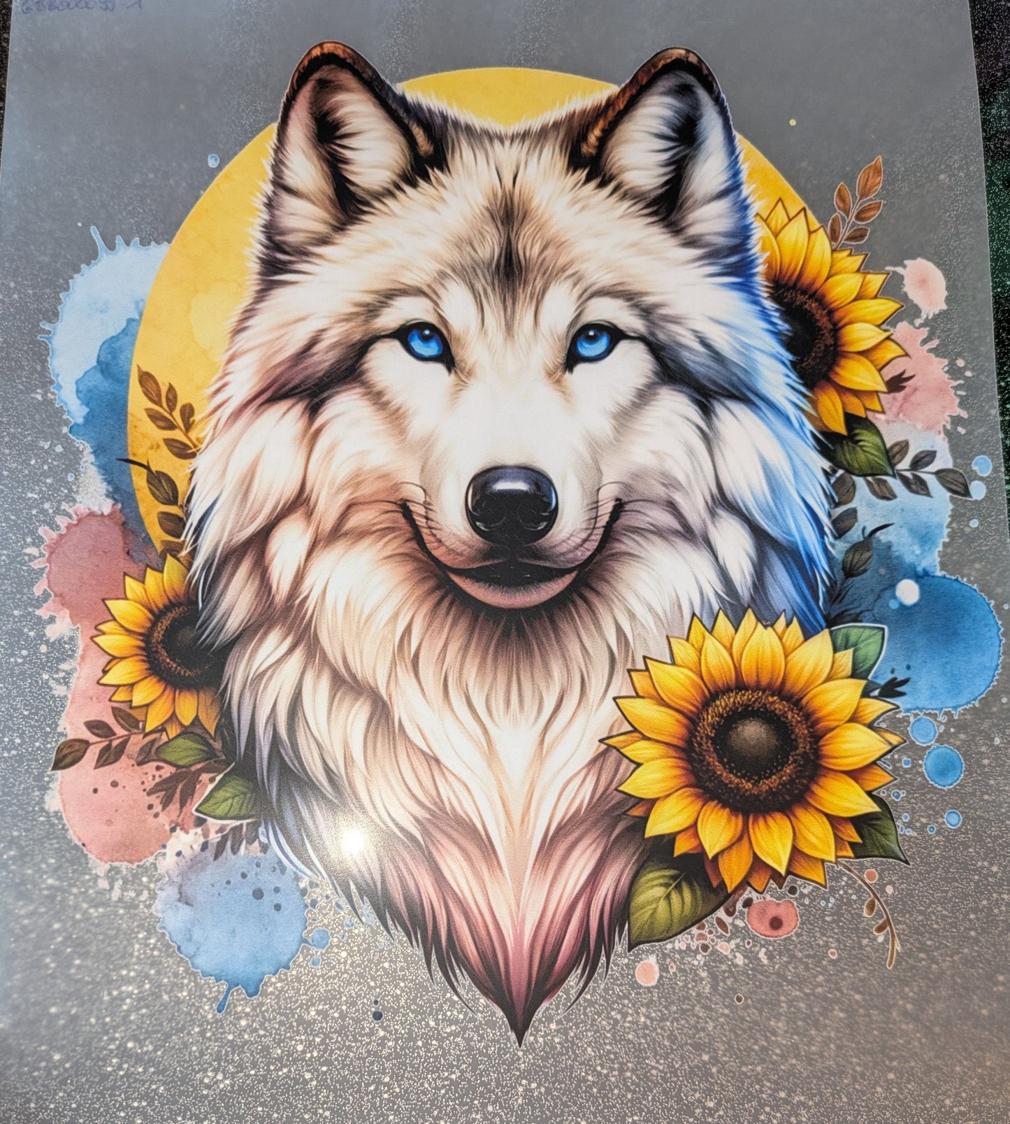 Großes Bügelbild Gr. L Wolf mit Sonnenblumen GBB000099