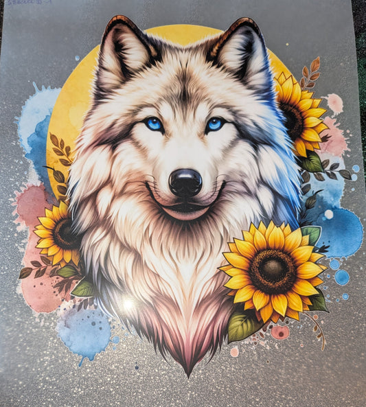 Großes Bügelbild Gr. L Wolf mit Sonnenblumen GBB000099