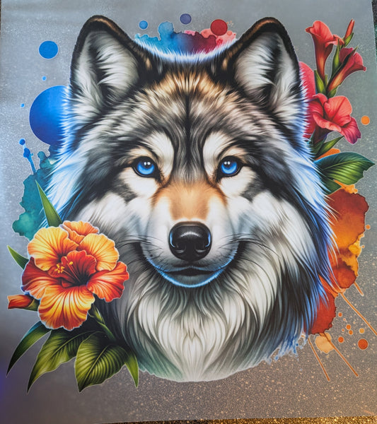 Großes Bügelbild Gr. L Wolf Hibiskus GBB000085