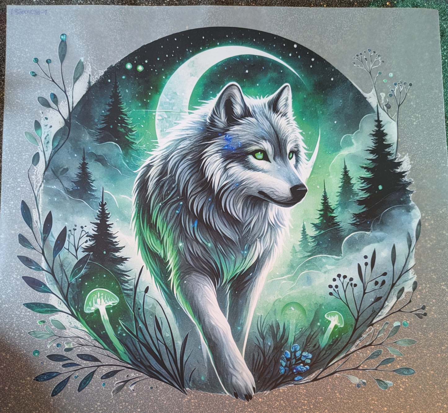 Großes Bügelbild Gr. L Wolf grün GBB000088