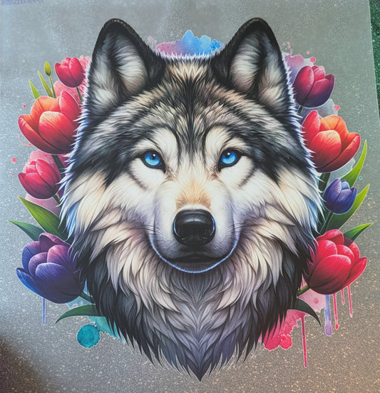 Großes Bügelbild Gr. L Wolf Tulpen GBB000084