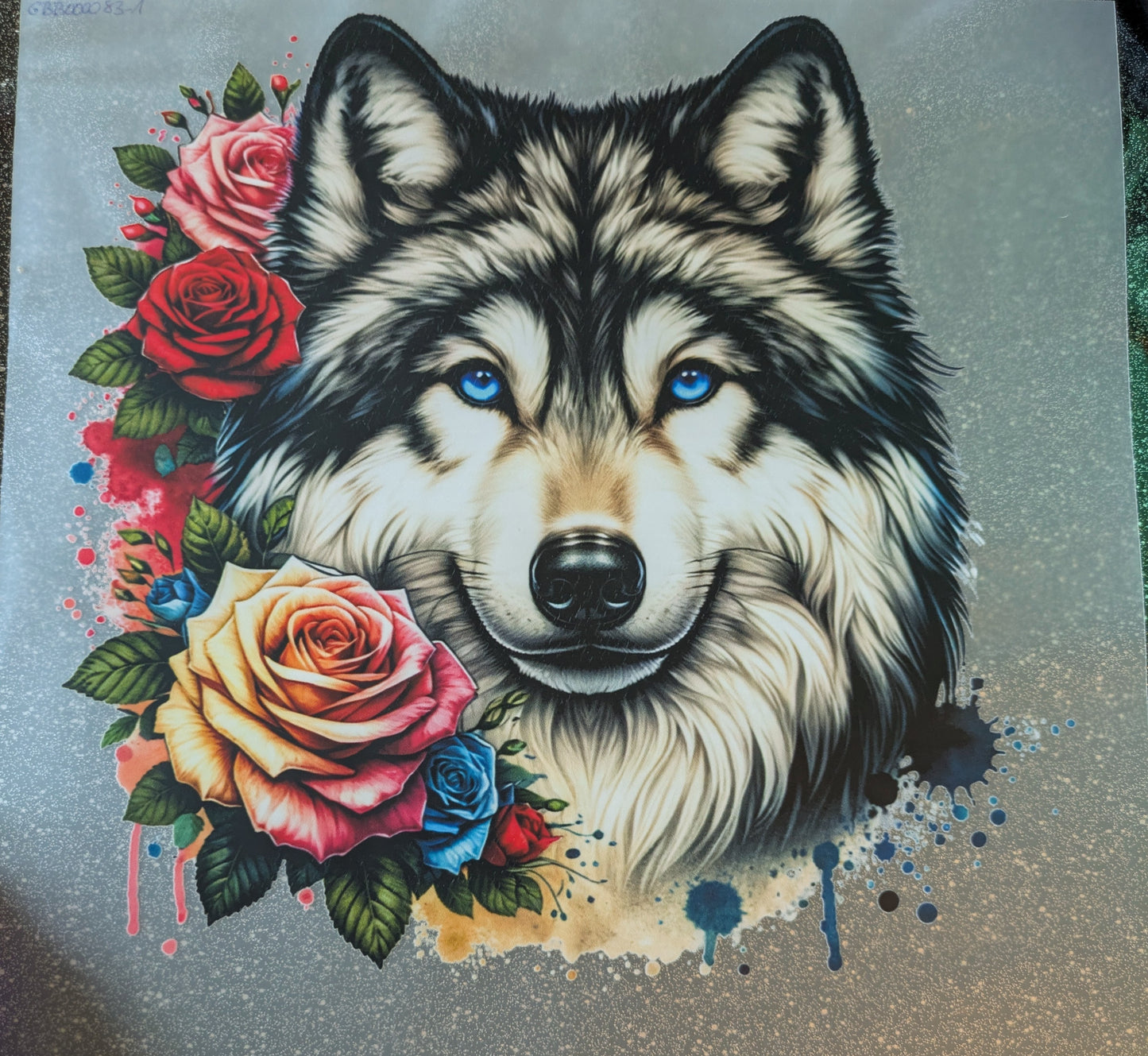 Großes Bügelbild Gr. L Wolf Rose GBB000083