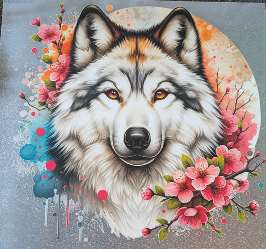 Großes Bügelbild Gr. L Wolf Kirschblüte GBB000081