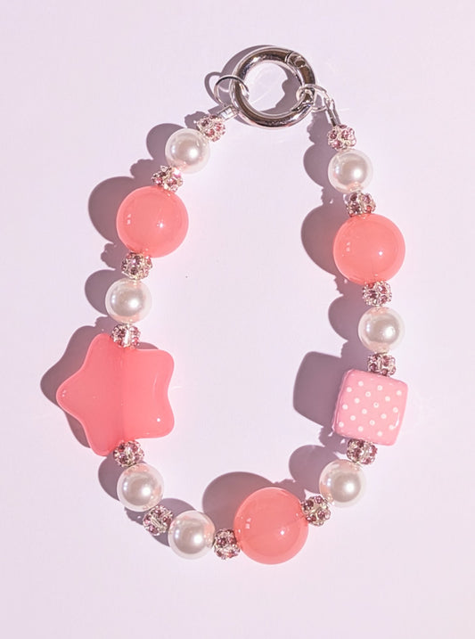 Hochwertige Elegante Handykette aus Glas- und Metallperlen in Perlmut rosa mit großer Sternperle