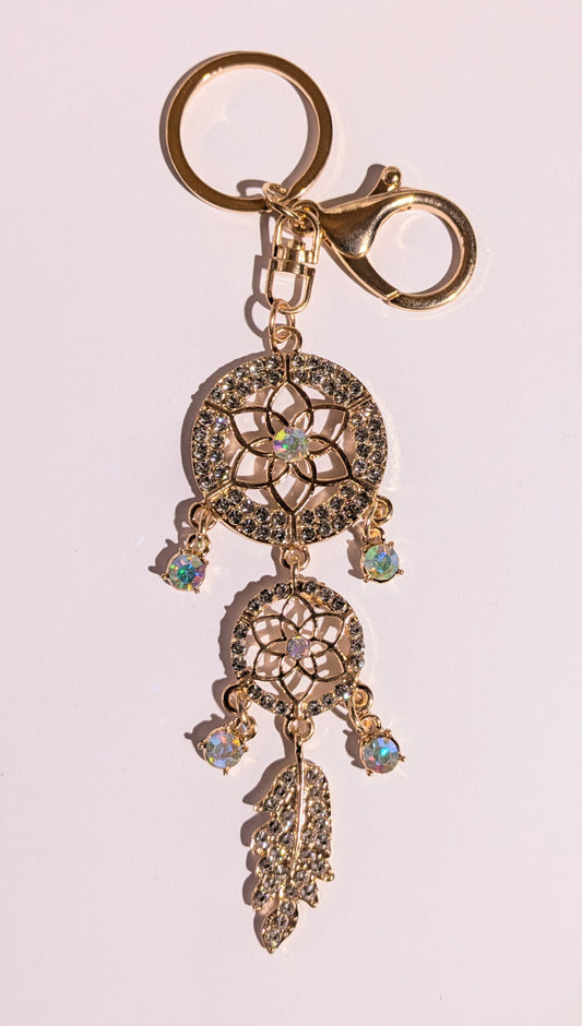 Traumfänger Schlüsselanhänger in Grole mit klaren AB Strassperlen besetzt ca. 16 cm