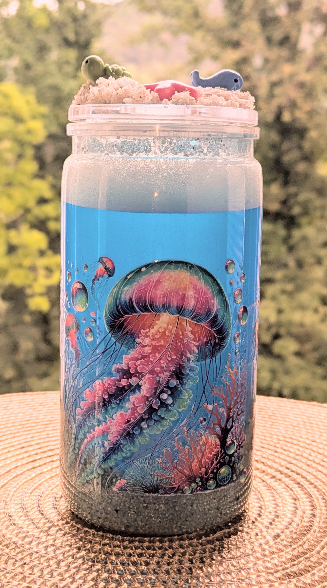 " Unter dem Meer " Quallen Becher mit Strand Deckel und Schlüsselanhänger