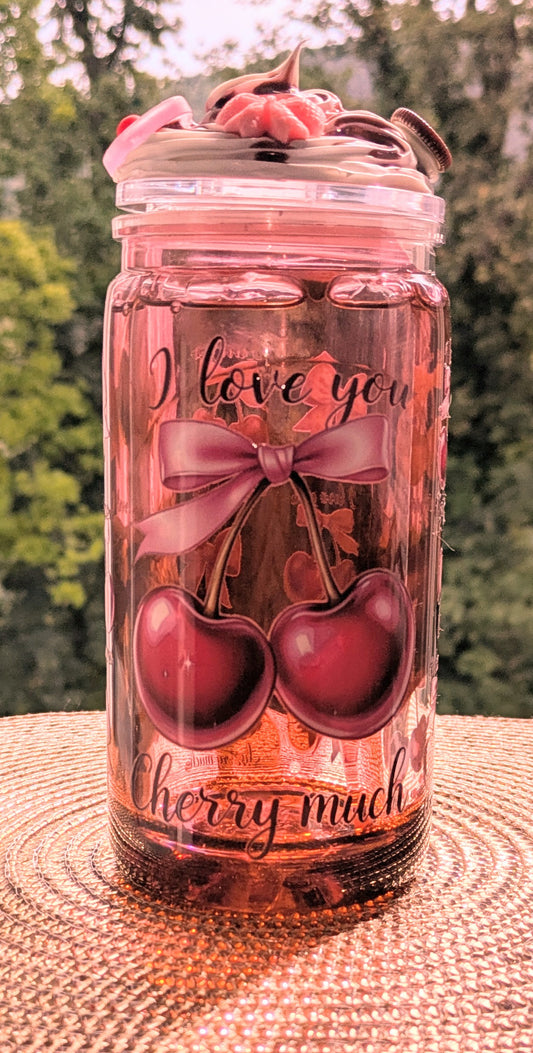 " I Love you Cherry much " Kirsch Lava Becher mit Sahnehäubchen, Kirschsoße und Schlüsselanhänger