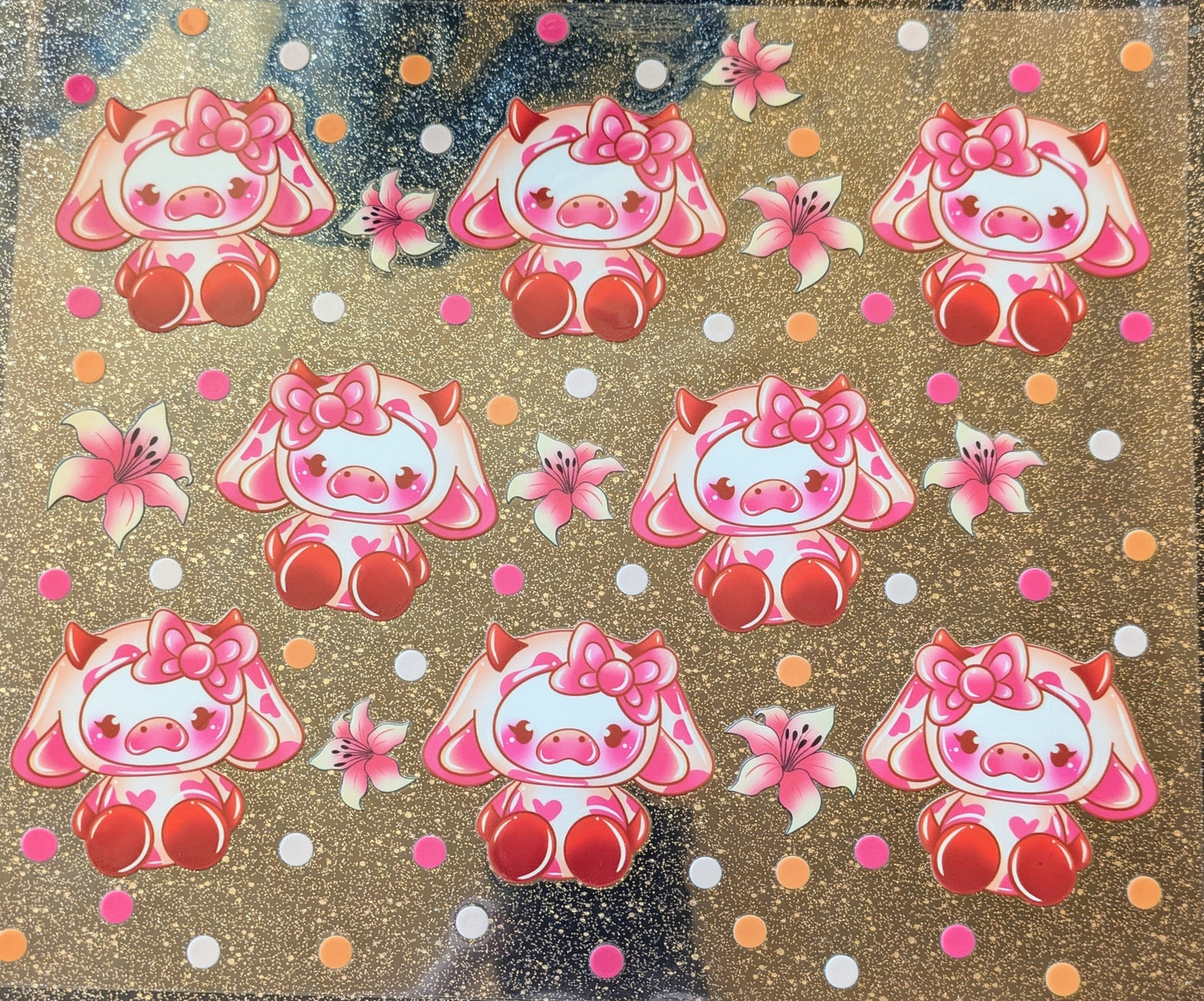 20 Oz Aufklber niedliche Kuh mit Lilien