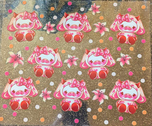 20 Oz Aufklber niedliche Kuh mit Lilien