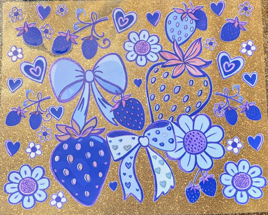 20 Oz Aufkleber Erdbeeren blau