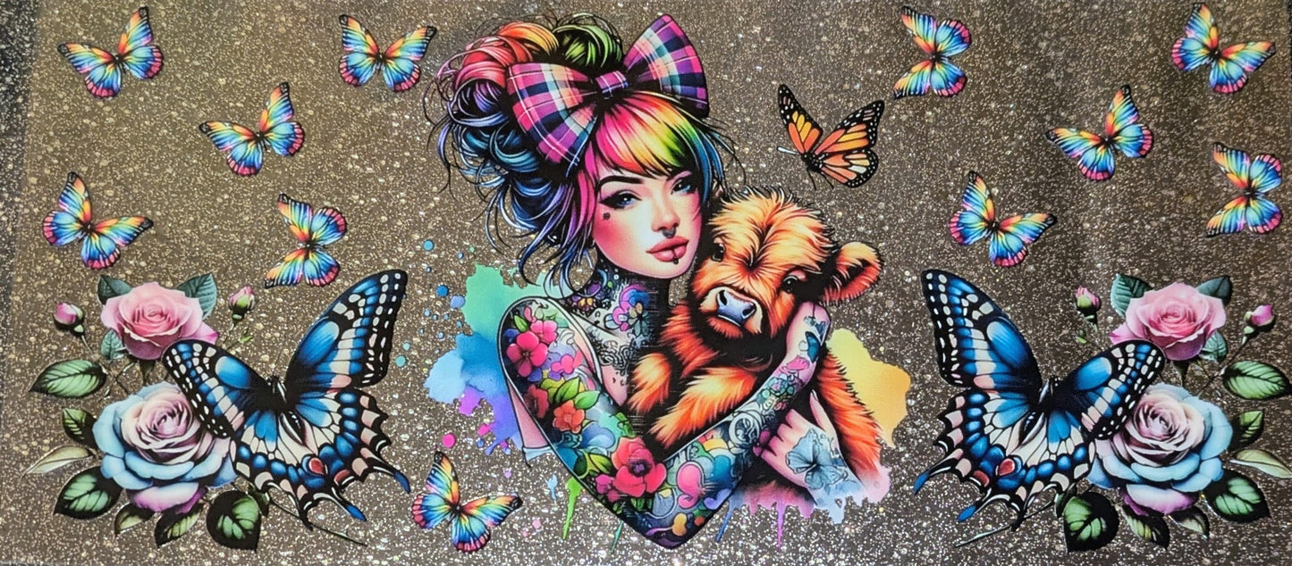 16 Oz Sticker Tatoogirl mit Kuh