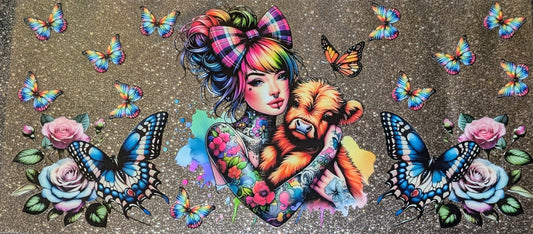 16 Oz Sticker Tatoogirl mit Kuh