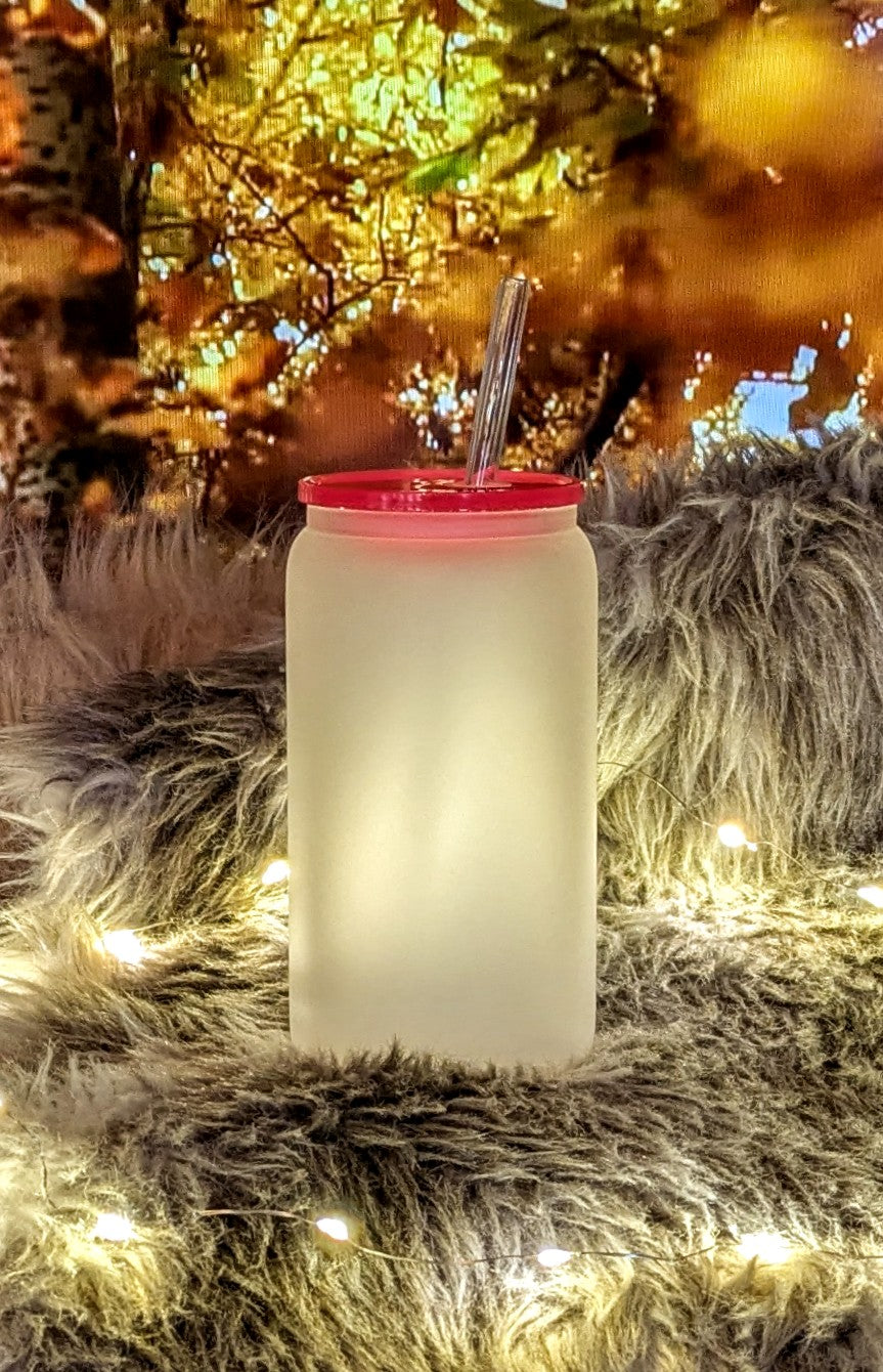 Glasbecher Eis-Optik mit pinkem Deckel und Trinkröhrchen +  Sticker nach Wahl