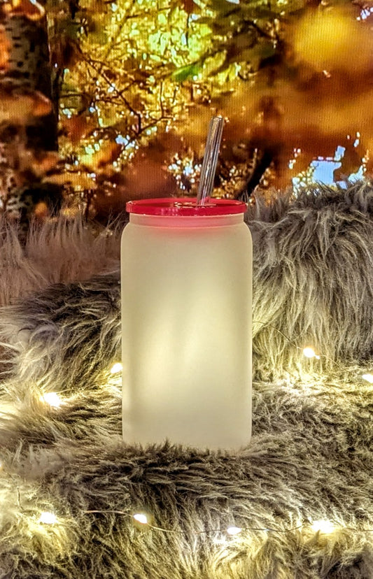 Glasbecher Eis-Optik mit pinkem Deckel und Trinkröhrchen +  Sticker nach Wahl