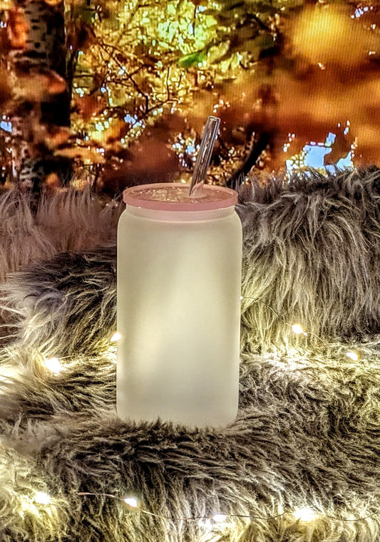 Glasbecher Eis-Optik mit rosa Deckel und Trinkröhrchen +  Sticker nach Wahl