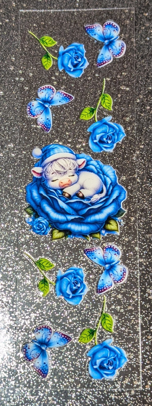 Kulisticker Sticker für Lesezeiche Kuh blaue Blume