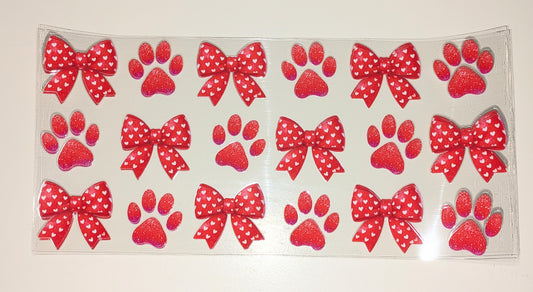 16 Oz Sticker Pfoten und Schleifen rot CS000001