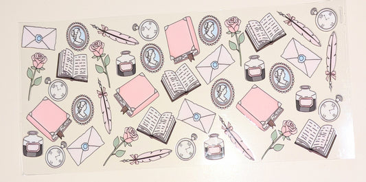 16 Oz Sticker Bücher Buch Brief Tinte Rose Feder Uhr Brosche Bild  CS000040