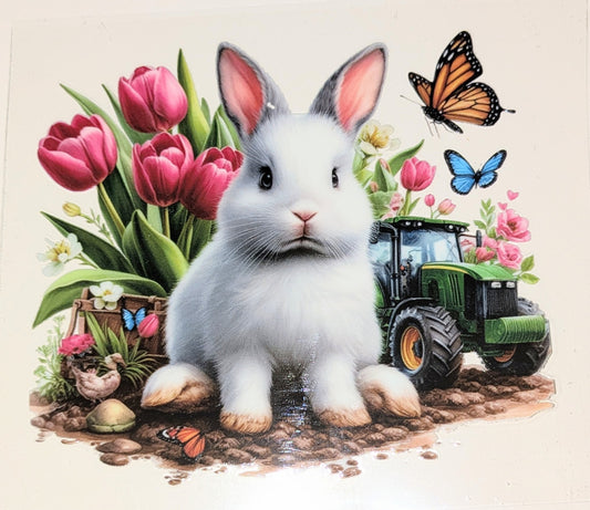 4 inch Sticker Kaninchen Traktor Blumen IS000037