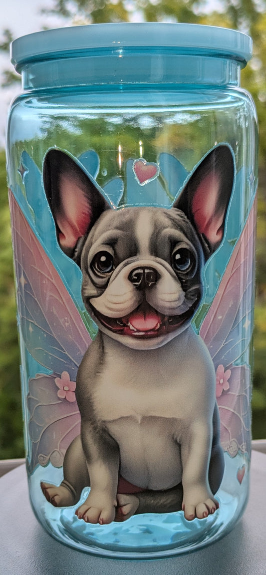 Trinkbecher mit niedlicher Bulldogge Bully mit Schmetterlingsflügeln