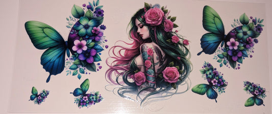 16 Oz Tattoogirl grün mit Schmetterlingen CS000079