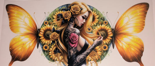 16 Oz Tattoogirl gelb mit Schmetterlingen CS000083