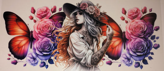 16 Oz Tattoogirl Rosen Hut Schmetterlinge CS000100