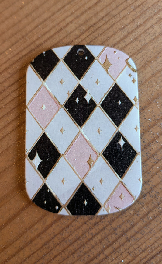 Acryl Anhänger für DIY Raute schwarz weiß rosa mit gold und weißen Sternen
