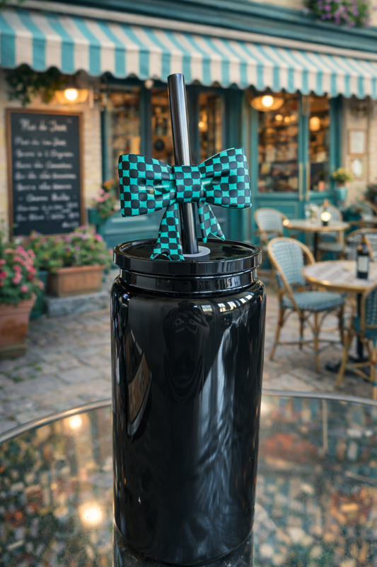 Silikon Trinkhalm Topper schwarz petrol Karriert