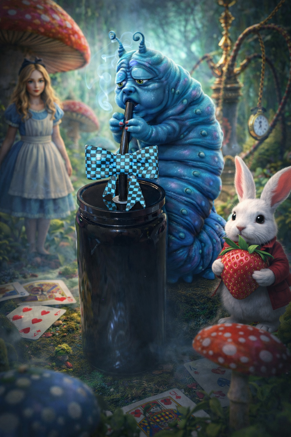 Silikon Trinkhalm Topper schwarz hellblau Karriert