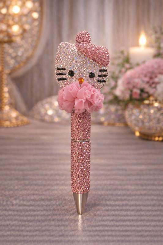 Glitzer-Kugelschreiber in Altrosa mit Katzen-Design – verspielt & elegant